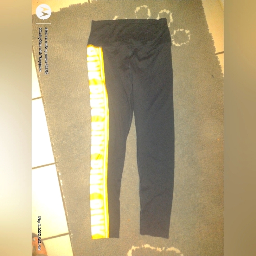VS PINK Ultimate Black and Gold Logo Leggings sz Large